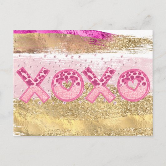 Glam Glitter Gold Pink XOXO Valentijnsdag Feestdagenkaart (Voorkant)