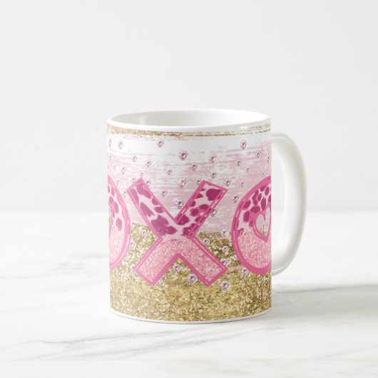Glam Glitter Gold Pink XOXO Valentijnse  Koffiemok (Voorkant rechts)