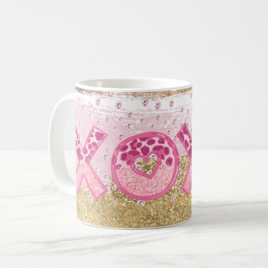 Glam Glitter Gold Pink XOXO Valentijnse  Koffiemok (Voorkant links)