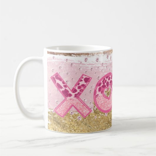 Glam Glitter Gold Pink XOXO Valentijnse  Koffiemok (Links)