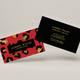 Glam Glitter Gold Red Leopard-printer Luxe Visitekaartje