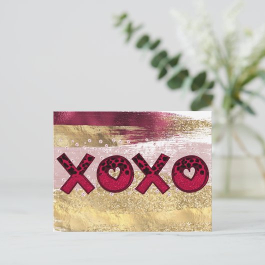 Glam Glitter Gold Red Luxe Valentijnsdag Ho Feestdagenkaart (Staand voorkant)