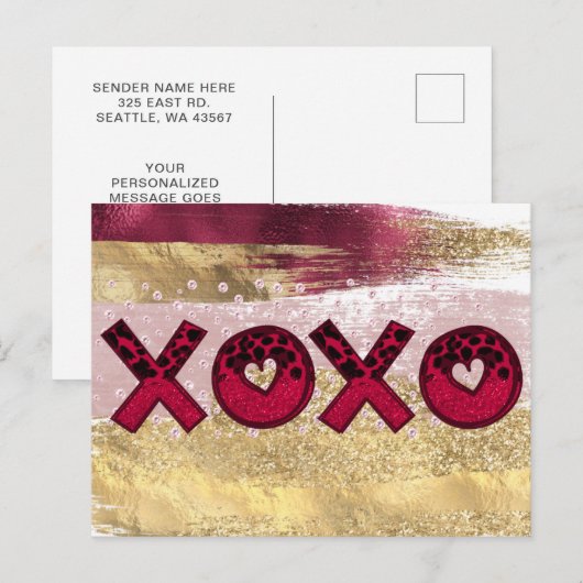 Glam Glitter Gold Red Luxe Valentijnsdag Ho Feestdagenkaart (Voorkant / Achterkant)