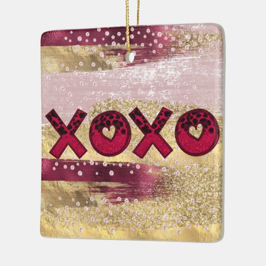 Glam Glitter Gold Red Luxe Valentijnse Foto Keramisch Ornament (Links)
