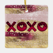 Glam Glitter Gold Red Luxe Valentijnse Foto Keramisch Ornament (Voorkant)