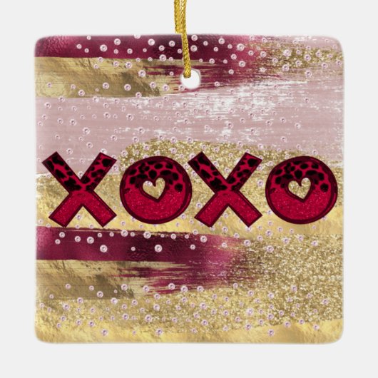 Glam Glitter Gold Red Luxe Valentijnse Foto Keramisch Ornament (Voorkant)