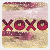 Glam Glitter Gold Red Luxe Valentijnse Vierkante Sticker (Voorkant)