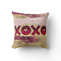 Glam Glitter Goud Rood Luxe XOXO Valentijns Kussen