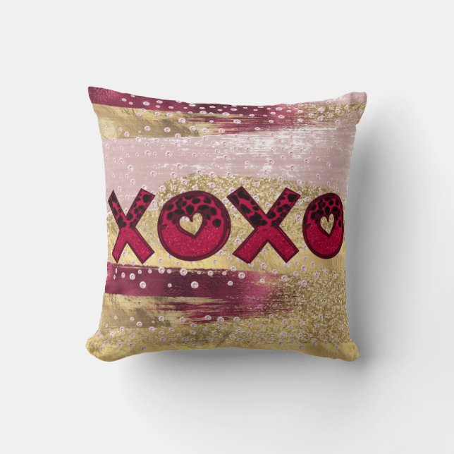 Glam Glitter Goud Rood Luxe XOXO Valentijns Kussen (Voorkant)