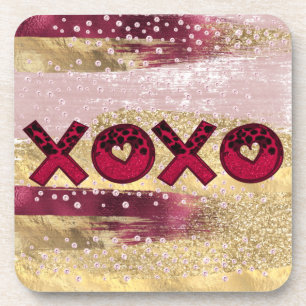 Glam Glitter Goud Rood Luxe XOXO Valentijnsdag Bier Onderzetter