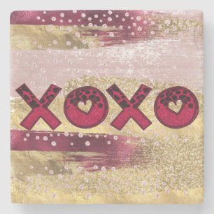 Glam Glitter Goud Rood Luxe XOXO Valentijnsdag Stenen Onderzetter