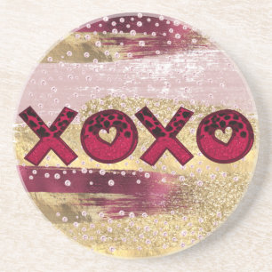 Glam Glitter Goud Rood Luxe XOXO Valentijnsdag Zandsteen Onderzetter