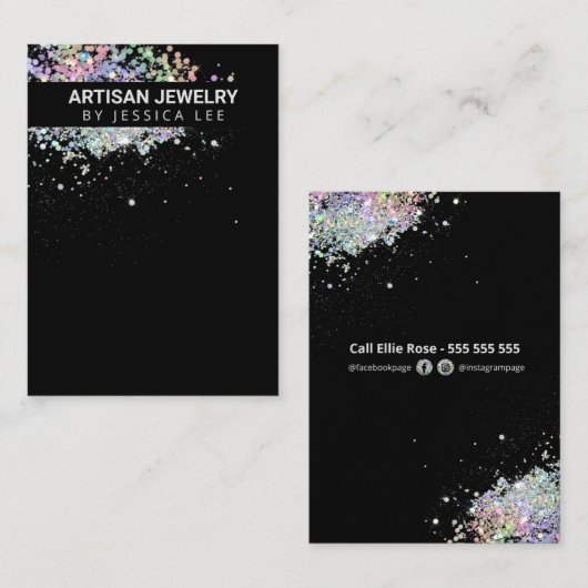 Glam Glitter Holographic Earring Holder Display Visitekaartje (Voorkant / Achterkant)