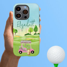 Glam Glitter Lady Golfer Roze Winkelwagen Clubs Mo iPhone 16 Pro Hoesje