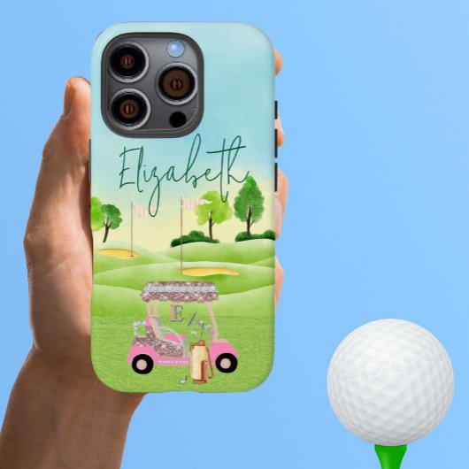 Glam Glitter Lady Golfer Roze Winkelwagen Clubs Mo Case-Mate iPhone Case