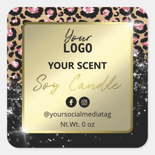 Glam Glitter Leopard Print Soy Candle Labels (Voorkant)