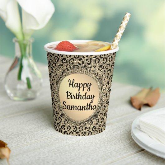 Glam Glitter-leopardpapier Papieren Bekers (Insitu)