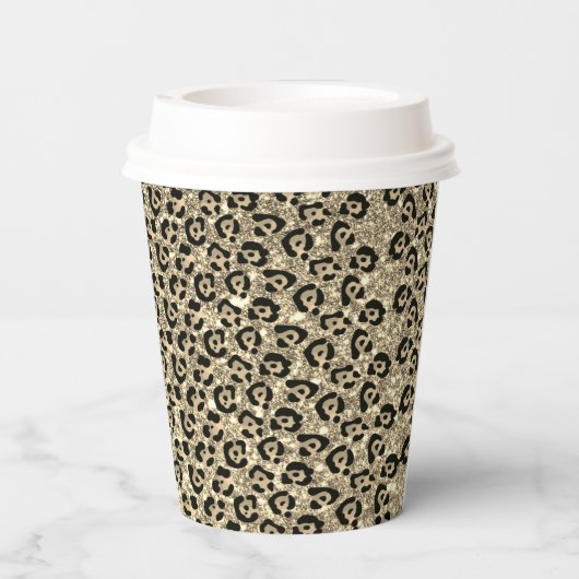 Glam Glitter-leopardpapier Papieren Bekers (Achterkant)