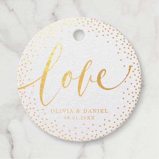 Glam glitter moderne kalligrafie "Liefde" bruiloft Bedankjes Labels (Voorkant)