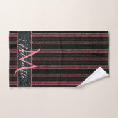 Glam Glitter Monogramme Name Black and Pink Bad Handdoek (Handdoek)