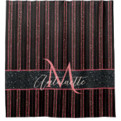 Glam Glitter Monogramme Name Black and Pink Douchegordijn (Voorkant)