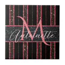 Glam Glitter Monogramme Name Black and Pink