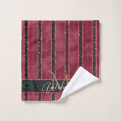 Glam Glitter Monogrammed Name Burgundy Red Bad Handdoek (Wasdoekje)