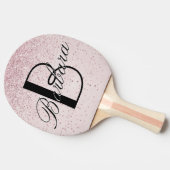 Glam Glitter Pink Leather Texture Monogram Naam Tafeltennisbatje (Zijkant)