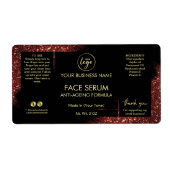 Glam Glitter Red Black Gold Face Hair Serum Label (Voorkant)