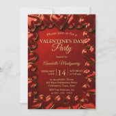 Glam Glitter Red Gold Hearts Valentine's Day Party Kaart (Voorkant)