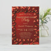 Glam Glitter Red Gold Hearts Valentine's Day Party Kaart (Staand voorkant)
