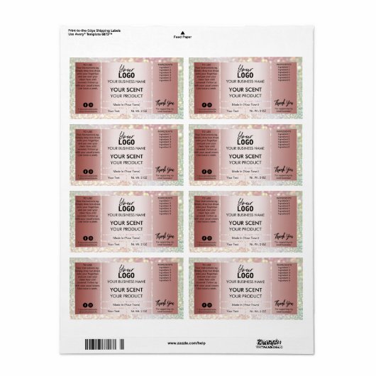 Glam Glitter Roos Gold Product Labels (Full Sheet)