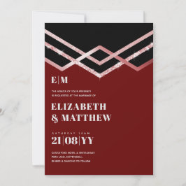 Glam Glitter Rosegold Black Deco Wedding Invite