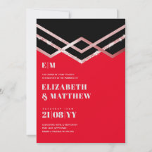 Glam Glitter Rosegold Black Deco Wedding Invite