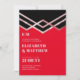 Glam Glitter Rosegold Black Deco Wedding Invite