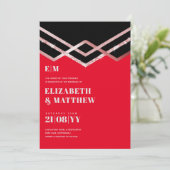 Glam Glitter Rosegold Black Deco Wedding Invite (Staand voorkant)