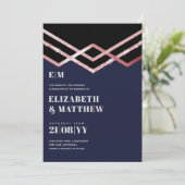 Glam Glitter Rosegold Black Deco Wedding Invite (Staand voorkant)
