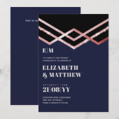 Glam Glitter Rosegold Black Deco Wedding Invite (Voorkant / Achterkant)