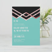 Glam Glitter Rosegold Black Deco Wedding Invite (Staand voorkant)