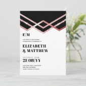 Glam Glitter Rosegold Black Deco Wedding Invite (Staand voorkant)