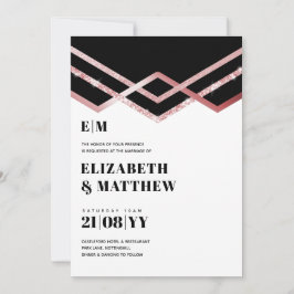Glam Glitter Rosegold Black Deco Wedding Invite