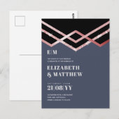 Glam Glitter Roségoud Zwart Deco Trouw Uitnodiging (Voorkant / Achterkant)