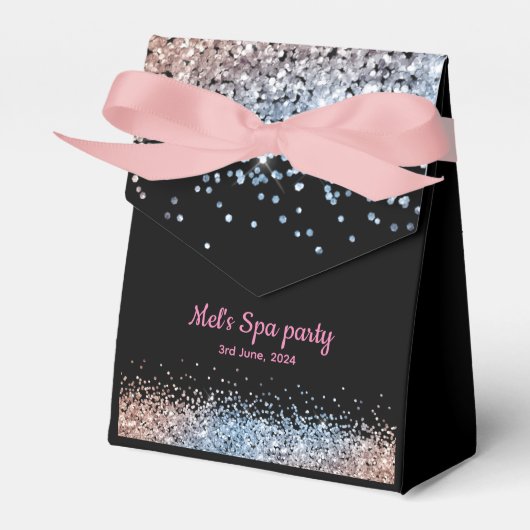 Glam glitter roze en zwart bedankdoosjes (Voorkant Zijde)