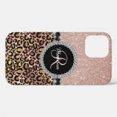 Glam Glitter Roze Goud Diamanten Monogram Luipaard Case-Mate iPhone Case (Achterkant (horizontaal))