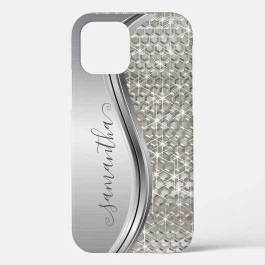 Glam Glitter Silver Sequin Metal look OtterBox Case-Mate iPhone Case (Achterkant)