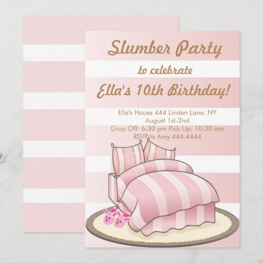 Glam Glitter Slumber Party Verjaardagsuitnodiginge Kaart (Voorkant / Achterkant)