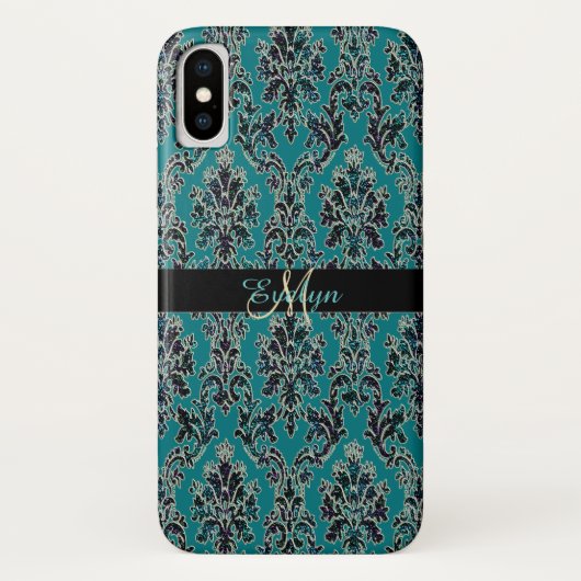 Glam Glittery Damask Print iPhone Xx Hoesje (Achterkant)