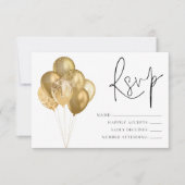 Glam Glittery Gouden Ballonnen Verjaardagsfeest RS RSVP Kaartje (Voorkant)