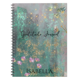 Glam Glitz Abstract Green Gold Faux Glitter Flower Notitieboek