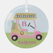 Glam Glitz Monogram Naam Roze Gold Diamond Cart Glas Ornament (Voorkant)